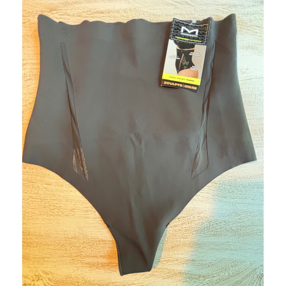 Maidenform XL High Waist Thong Women Black SES200 extra firm
